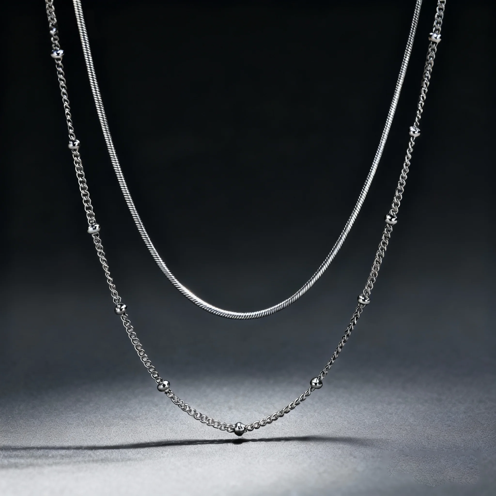 2 Pcs Necklace Set Stacked Jewelry Collection Silver Color Women's Fashion Adjustable Length