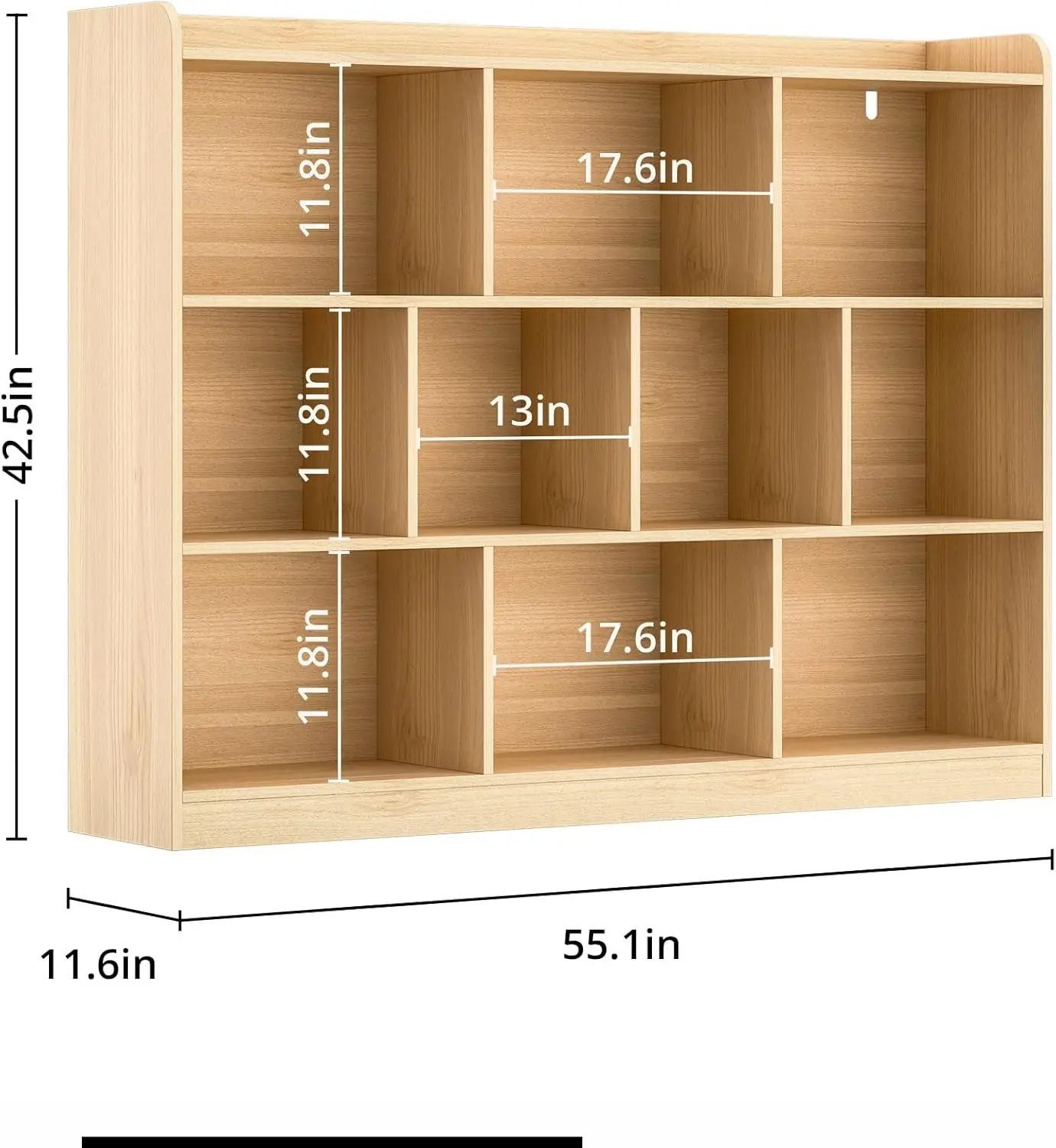 Bookshelf, Wood Bookcase with 3 Tier Open Shelves, 10-Cube Minimalist Storage Shelf for Living Room, Bedroom, 55.1