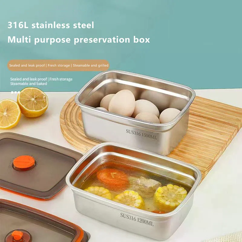 

316 Stainless Steel Camping Lunch Box Sealed Leak-proof Bento Box Fresh-Keeping Box For Household Refrigerators Fruit Box