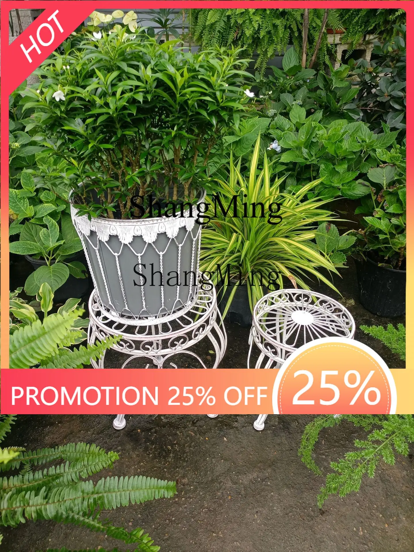 FG  good-looking Balcony Flower Stand Outdoor Garden Decoration Floor Flat Iron Flower Stool Two-piece Set