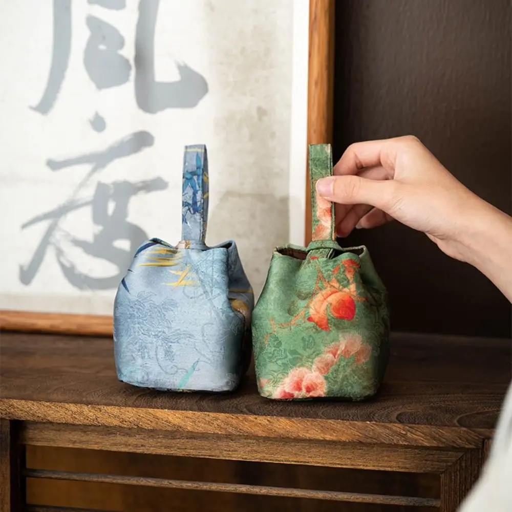 Chinese Style Teacup Drawstring Cloth Pouch Print Breakage-proof Teaware Storage Bag Multifunctional Portable Small Item Pouch