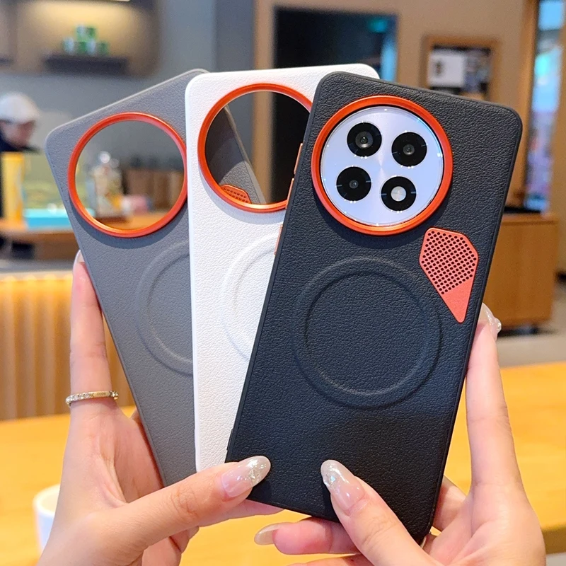 For OnePlus 13 13R ACE 5 ACE 5 Pro Large Hole Metal Lens Protective Ring Heat-Dissipating Magnetic Shockproof Phone Case