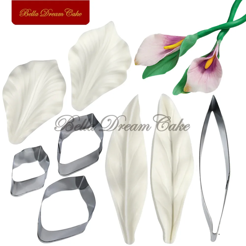 

3D Calla Lily Petal/Leaf Veiner Silicone Mold Fondant Flower Stainless Steel Cutter DIY Clay Mould Cake Decorating Tool Bakeware