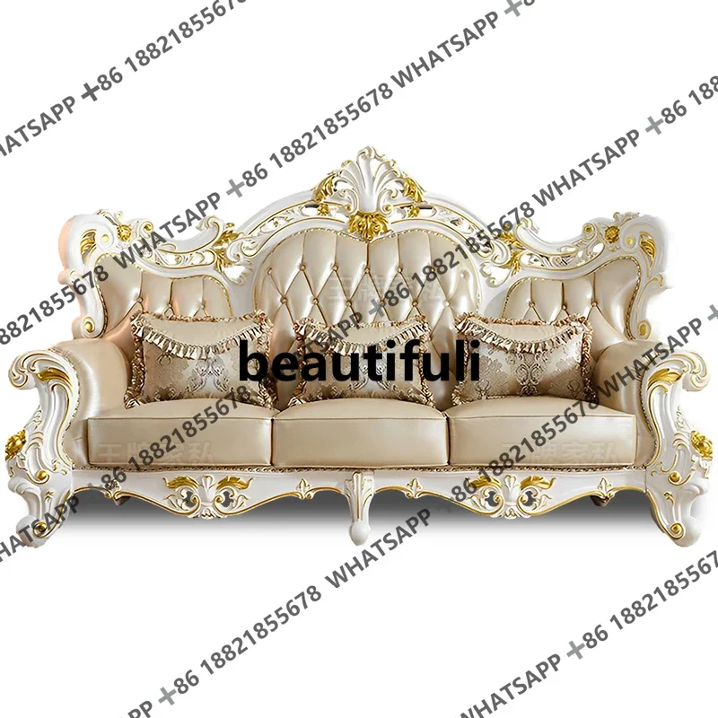 

Новое поступление, европейский кожаный диван, резьба по дереву, цветок, u-образная элитная роскошная мебель для большой квартиры, виллы