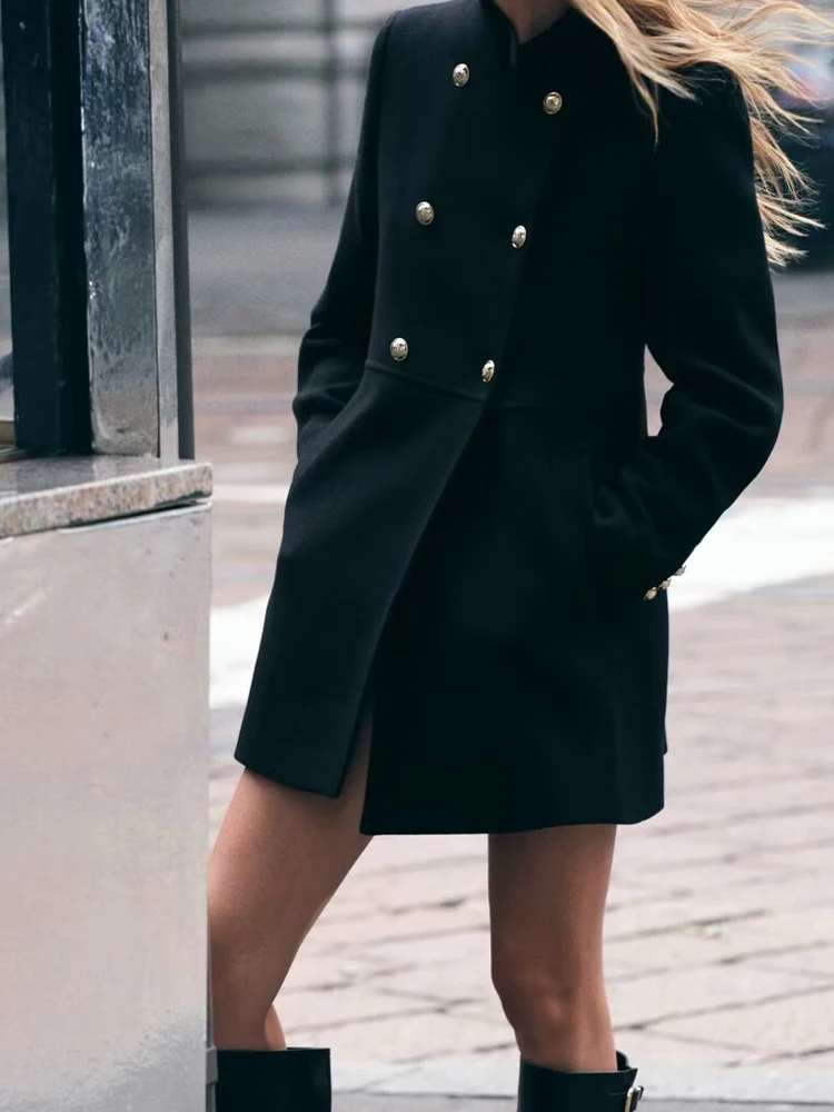 

Летняя женская одежда 2025 года, модное универсальное двубортное пальто в европейском и американском стиле с длинными рукавами