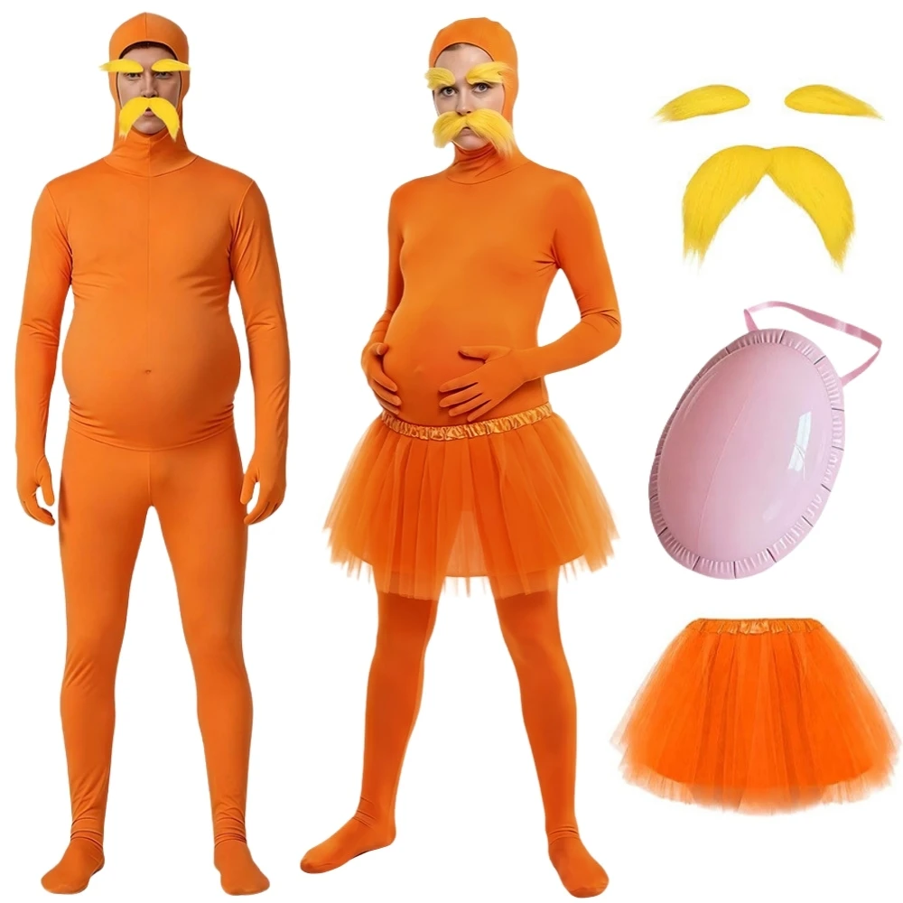 Disfraz de Cosplay de Lorax, Traje Zentai para Hombres y Mujeres, Disfraz de Fantasía de Dibujos Animados de Seuss, Trajes para Juego de Roles,