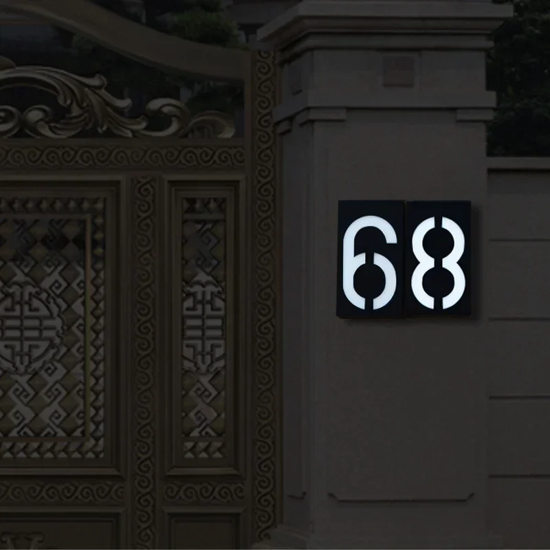 Solar House Number Outdoor Address LED Luminescence Sign Exterior House Number Plate Digital Address Plate Street Custom Sign