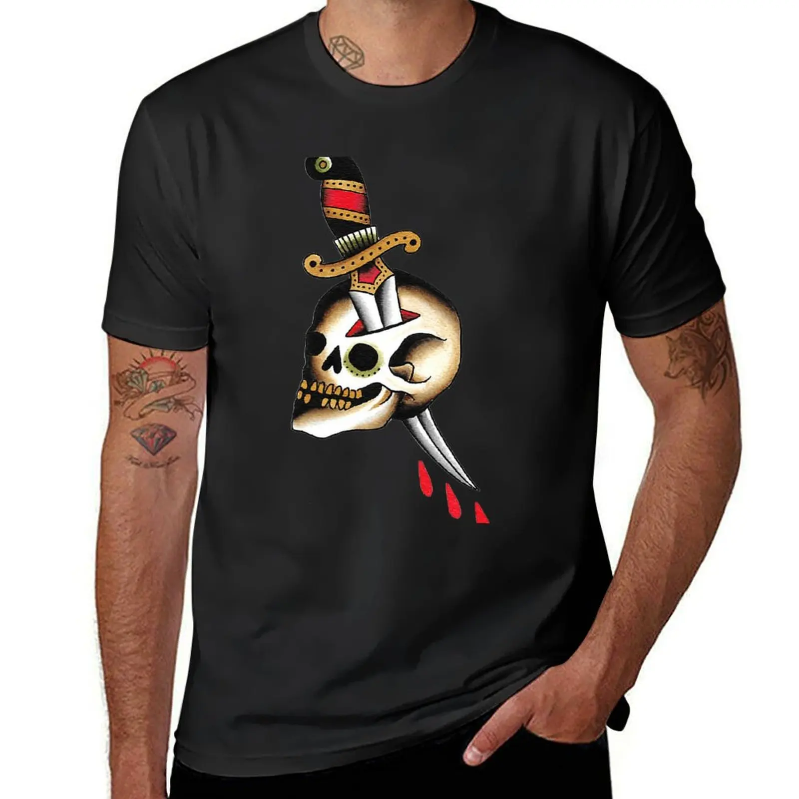 Traditional Skull and Dagger T-Shirt boys whites customs plain white t shirts men