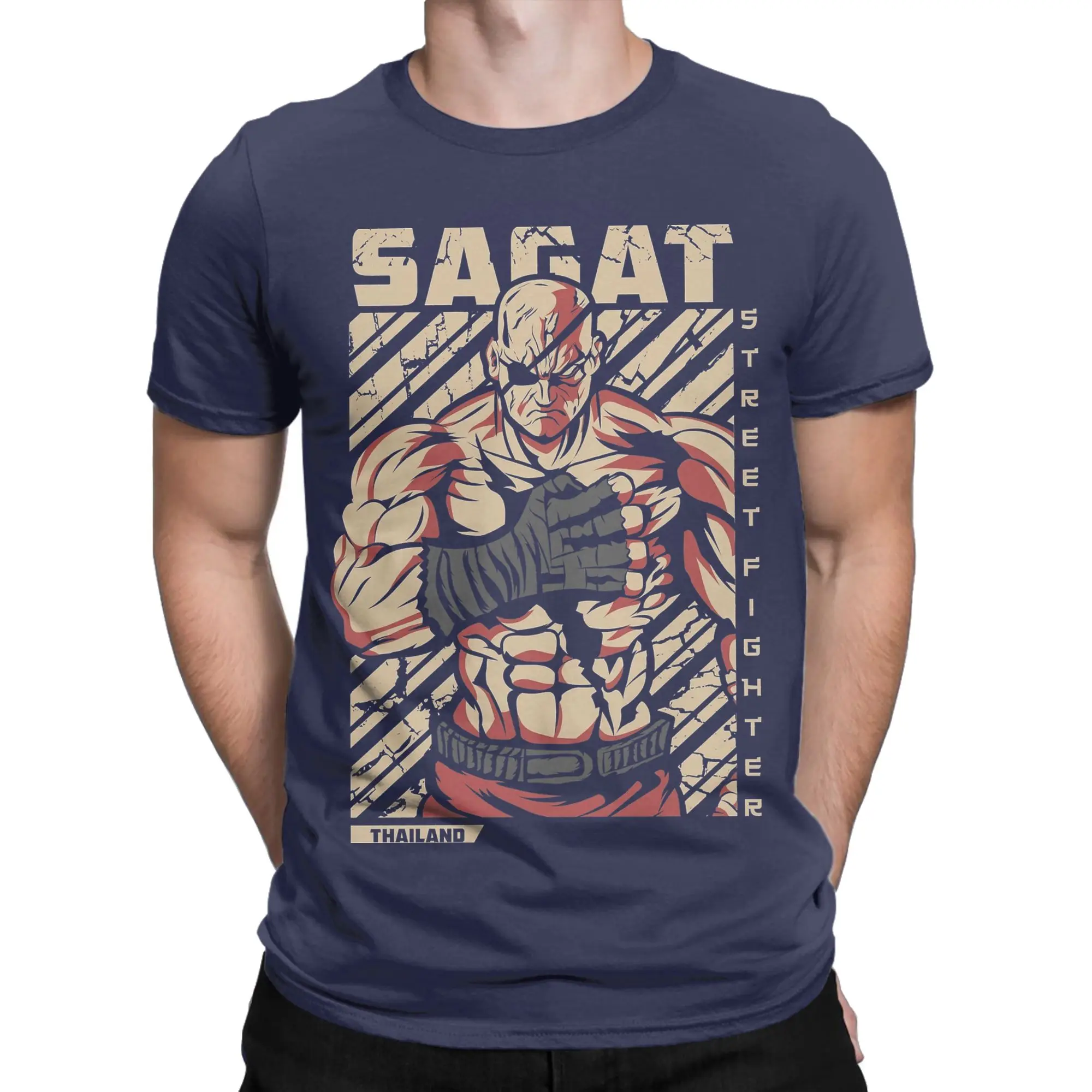 Men's Sagat Street Fighters T Shirts  Cotton Clothes Novelty Short Sleeve Round Neck Tee Shirt Printing T-Shirts