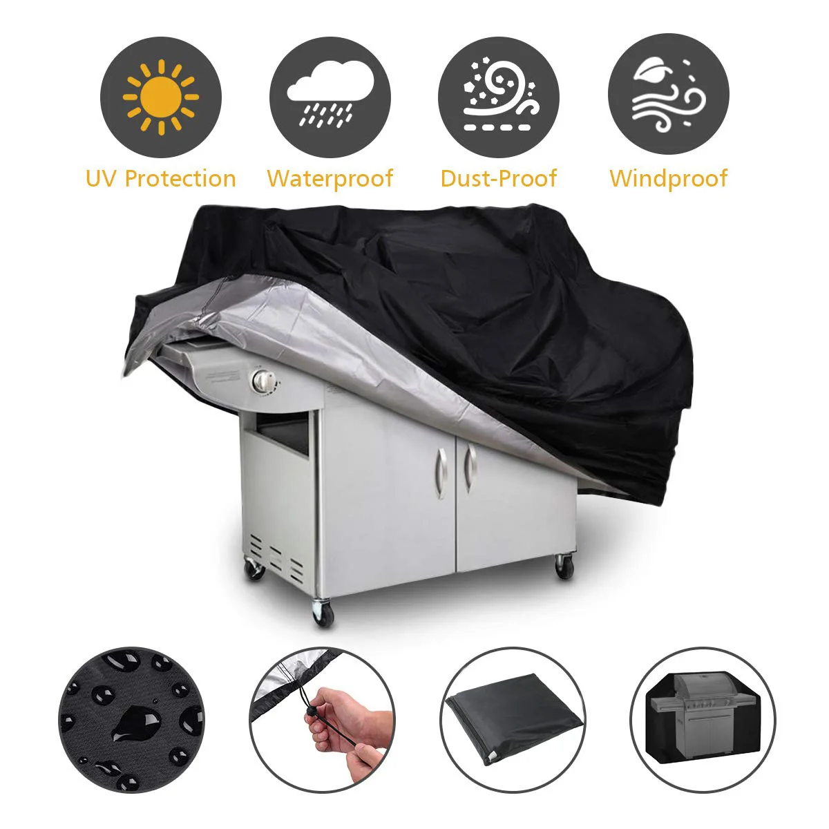 Barbecue Grill Cover 210D Oxford Fabric Durable Grill Cover with Magic Wand Heavy Duty Waterproof and Dustproof Outdoor Garden