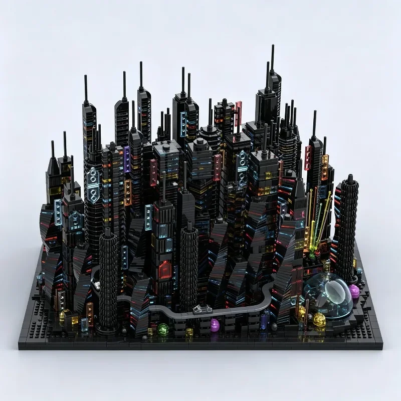 6014 piezas MOC Cyberpunk Bay Microcity, Modelo de Arquitectura de Siluetas, Bloques de Construcción, Juguetes, Regalo de Cumpleaños, Colección Educativa de Ladrillos