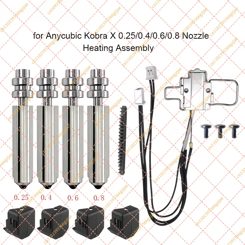 Hotend Heating Assembly with 0.25/0.4/0.6/0.8mm Nozzle Set Silicone Cover Brush for ANYCUBIC Kobra X, Replacement Parts