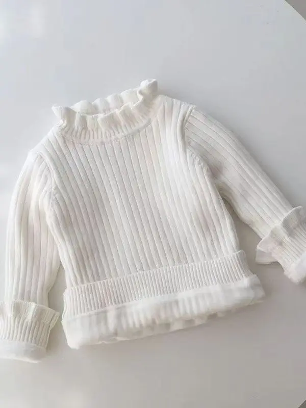 여아 겨울 기모 안감 캐주얼 스웨터 따뜻한 베이스 레이어 상의 아동 니트 보온 이너웨어 스윗 슬루즈...