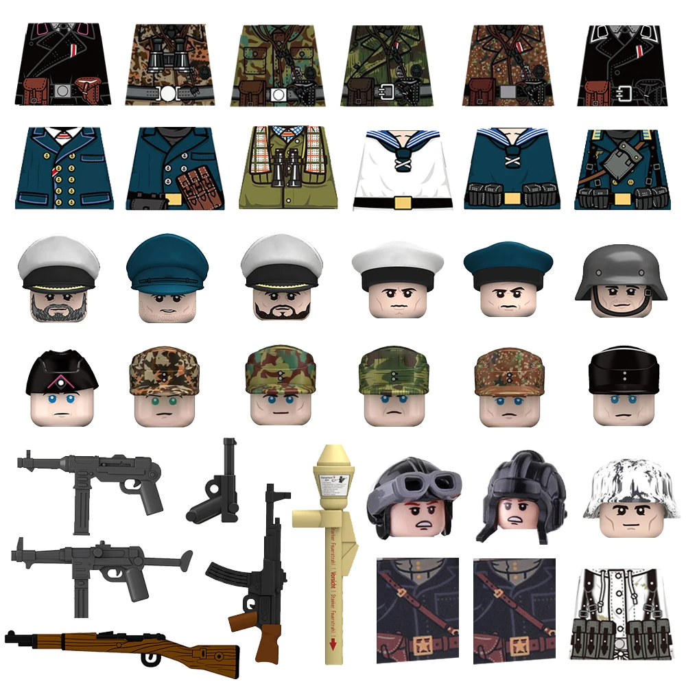 

Военная фигурка Второй мировой войны, строительные блоки, аксессуары MP40, ракетная установка MG42, офицер, армейский камуфляжный солдат Pzf 98K, игрушка в подарок N029