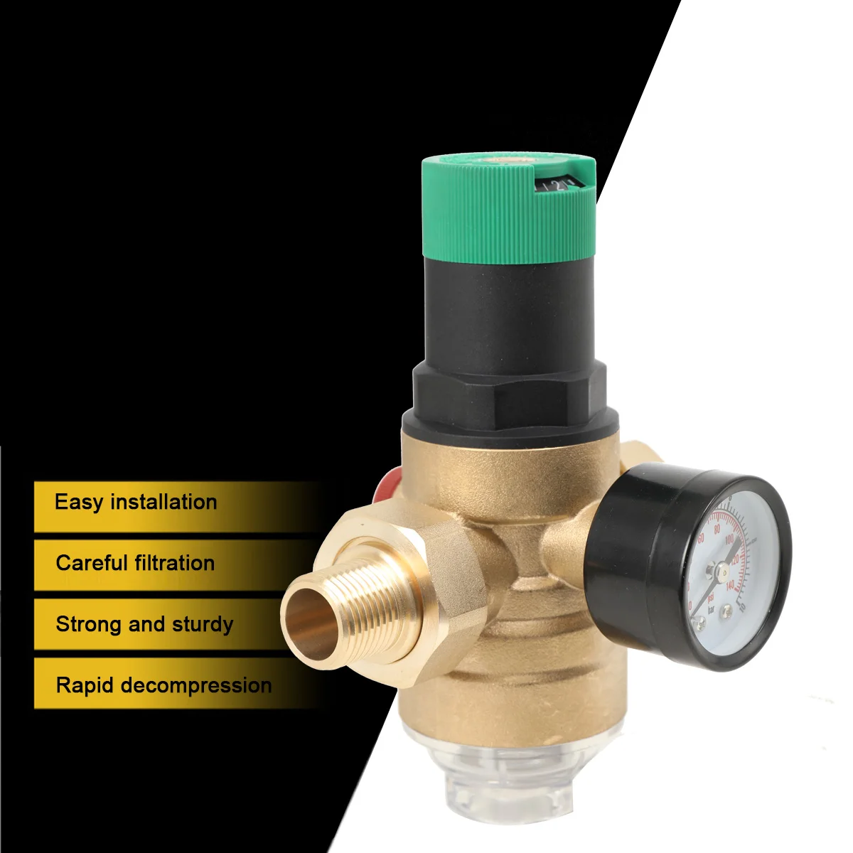 Wasserdruckminderer DN15/DN25 Wasserdruckregelventil Messing Druckminderventil mit Manometer Mesh Filter – Detail 13