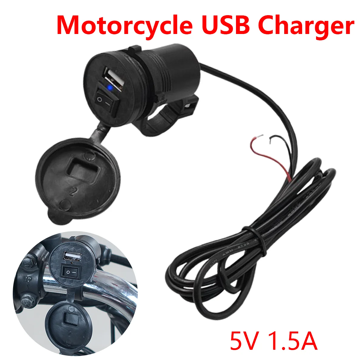 for Motorbike iPad Mobile Phone 5V 1.5A Single Port Motorcycle USB Charger with Switch 12V Waterproof Car Charging Accessories