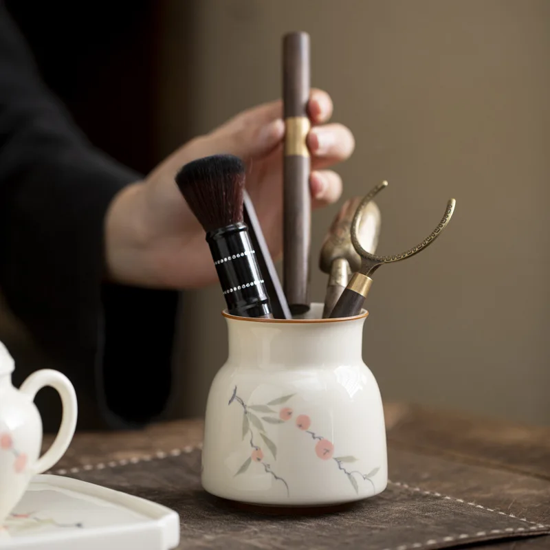 

Hand-painted Underglaze Persimmon Ceramic Pen Holder Tea Clip Six Gentlemen Kung Fu Tea Set Ceramic Tea Ceremony Accessories