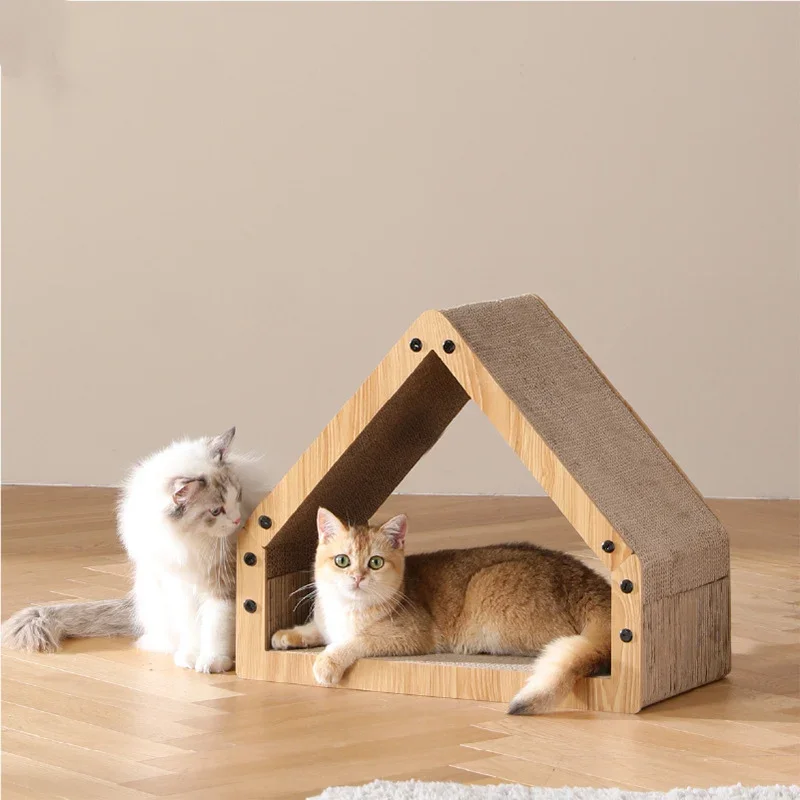 Creative Cabin Shape Vertical Cat Scratching Board Wood Cat Rest Nest Pet Claw Grinder Pet Supplies Cat Toys