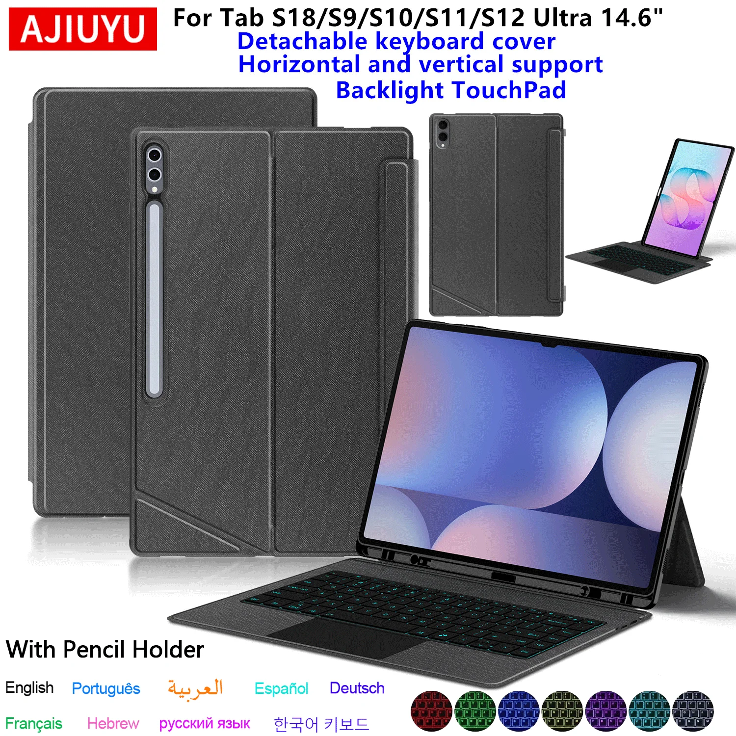 Hintergrundbeleuchtete Tastaturabdeckung für Samsung Galaxy Tab S10 Ultra 14,6" S8 Ultra S9 Ultra S11 Ultra S12 Ultra 14,6'' Smart Keyboard Hülle