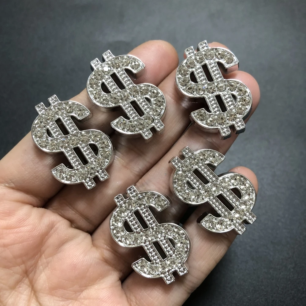 10Pcs New Noble Shiny Dollar Sign Rhinestone Hollow Out Jewelry Resin Charms Diy Junk Phone Case Decorations Hair Accessories