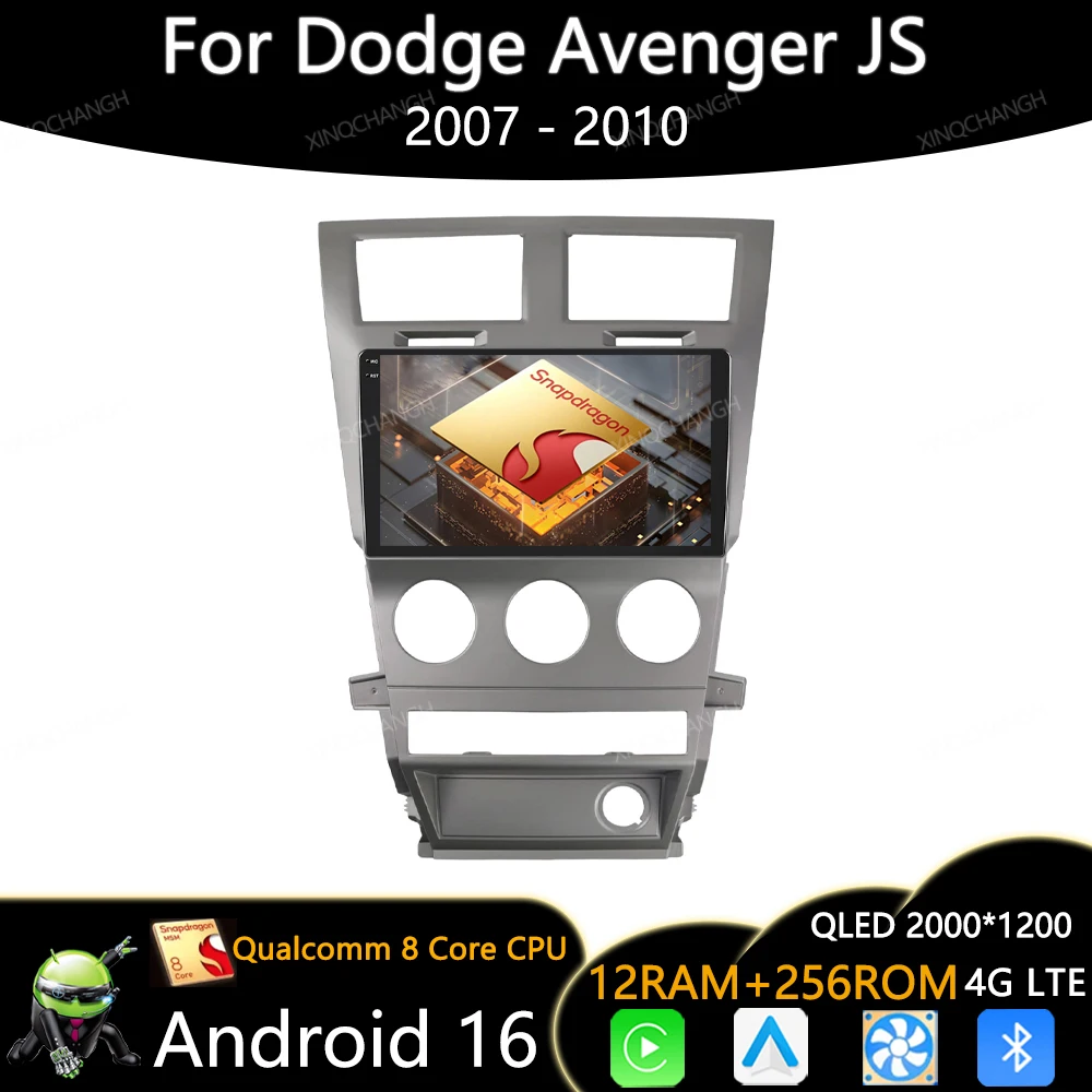 Android 16 Car Radio For Dodge Avenger JS 2007 - 2010 Multimedia Stereo Video Player Qualcomm Head Unit 4G LTE 5G WIFI GPS QLED