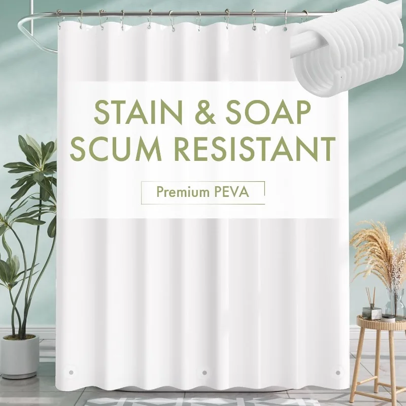 Waterproof Shower Curtain Liner with Magnets & Metal Grommets, Plastic Mildew Resistant Bathroom Curtain for Bathtub Bath
