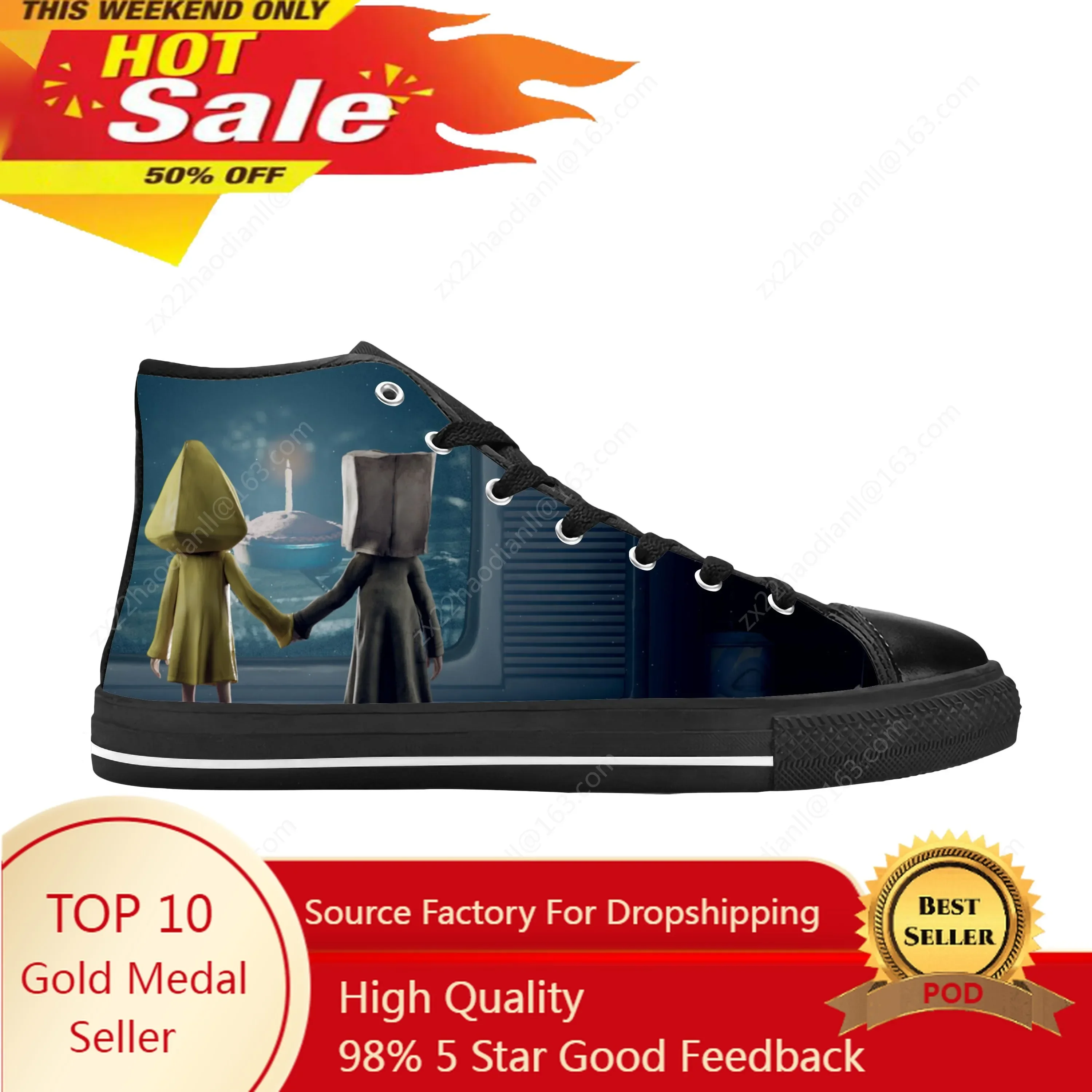 Anime Cartoon Manga Game Little Nightmares Horror Casual Cloth Shoes High Top Comfortable Breathable 3D Print Men Women Sneakers