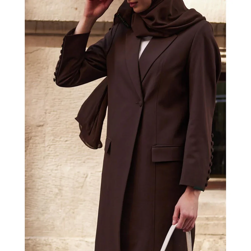 One Button Luxury Dubai Muslim Women\'s Abayas Peak Lapel Solid Color Long Jacket 1 Piece Formal Clothing Outerwear