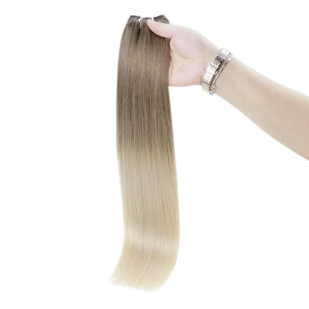 Extensiones de cabello de trama LaaVoo cosido en cabello para mujeres 24 pulgadas 100G 100% Remy cabello humano brasileño Natural Real tejido trama rubia