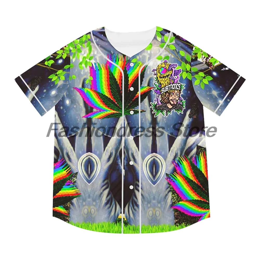 Subtronics DJ Trippy Herbs Baseball Jersey V-Neck Short Sleeve Button-Down Shirts Women Men Streetwear Tops