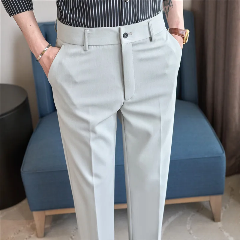 

​ ​ 2025 Новые мужские классические брюки с эластичной резинкой на талии — смесь тенселя и шерсти премиум-класса, деловой повседневный приталенный крой (черный/серый), размеры M-3XL