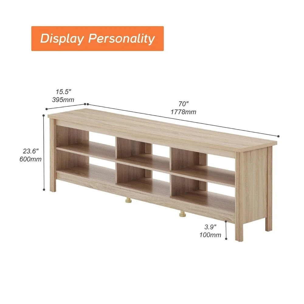 Suporte de TV de fazenda, centro de entretenimento de TVs de 75 polegadas com 6 prateleiras de armazenamento, mesa de console de madeira de carvalho MDF durável
