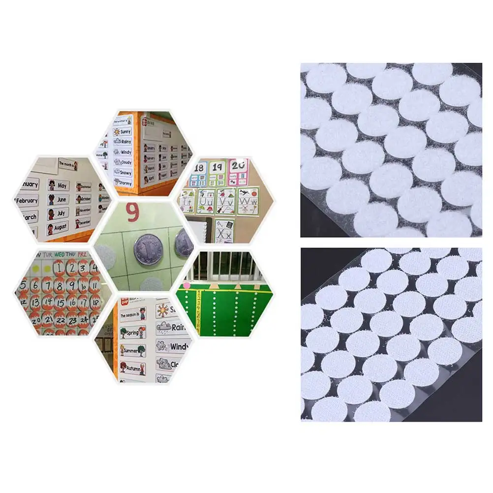 

1000pcs Adhesive Dot Tape Strong Hook Loop Sticker White Round Double Sided Waterproof Polyester Nylon