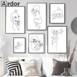 Abstract Mother and Child Wall Art Painting Baby Body Line Drawing Art Print Pregnant Women Poster Minimalist Picture Home Decor