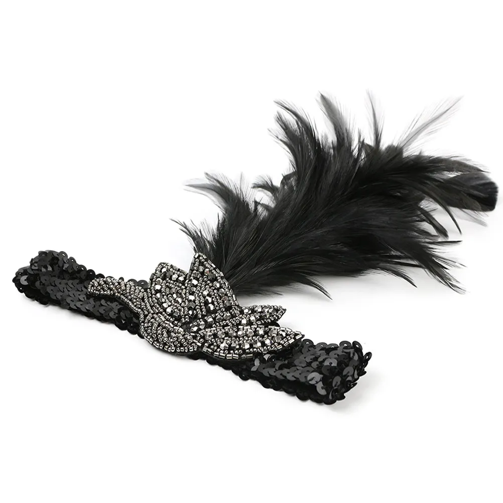 

Flapper Headband Faux Plume Crystal Hair Accessory Elegant Party 1920S Roaring 20S Headwear Women Vintage Beaded Headpiece