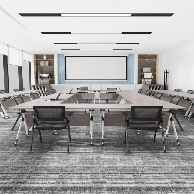Training folding conference table and chair combination mobile desk strip table educational institution desk splicing conference