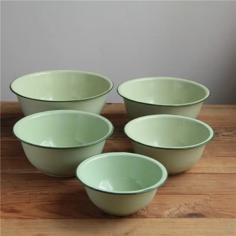 Heavy Duty Thickened Enamel Basin Vintage Deepened Bowl Household Restaurant Rice Soup Mixing Container Durable