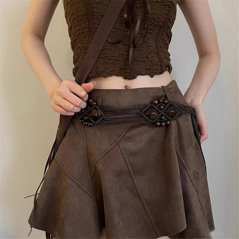 

652F Ethnic Wax Rope Belt for Female Bohemian Waist Rope for Shirt Dress Fashion Waist Accessories Popular Decorative Belt