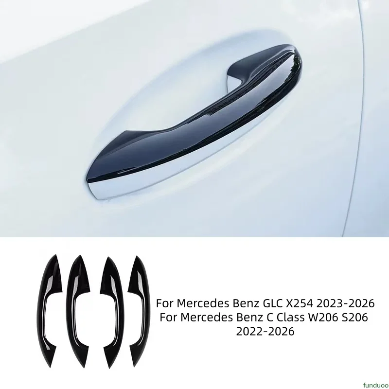 

For Mercedes Benz GLC X254 C Class W206 S206 2023 2024 2025 2026 Glossy Black Carbon Fiber Car Door Handle Cover Accessories