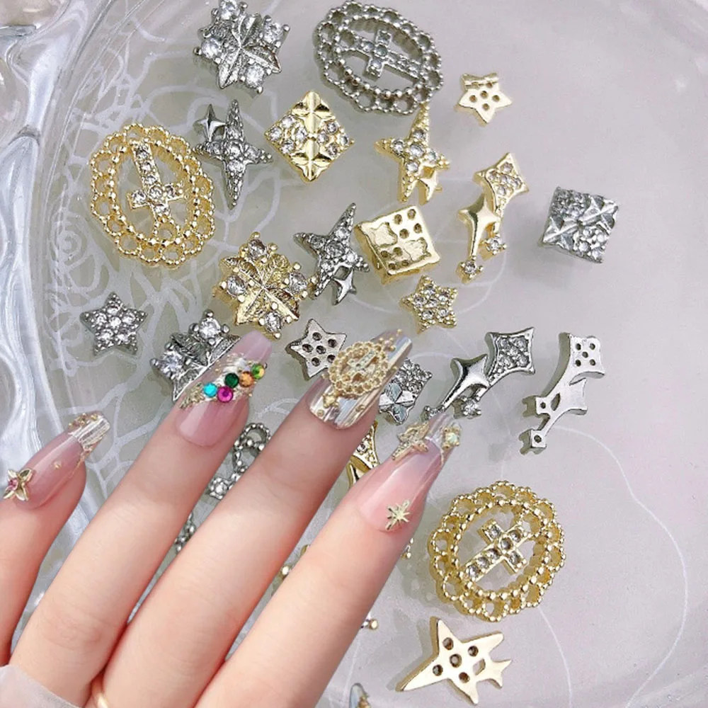 Gold Silver 1Pc Luxury Nail Charms with Diamond Shining Stars Nail Art Decoration Accessories Nail DIY Starlight Mnicure Parts