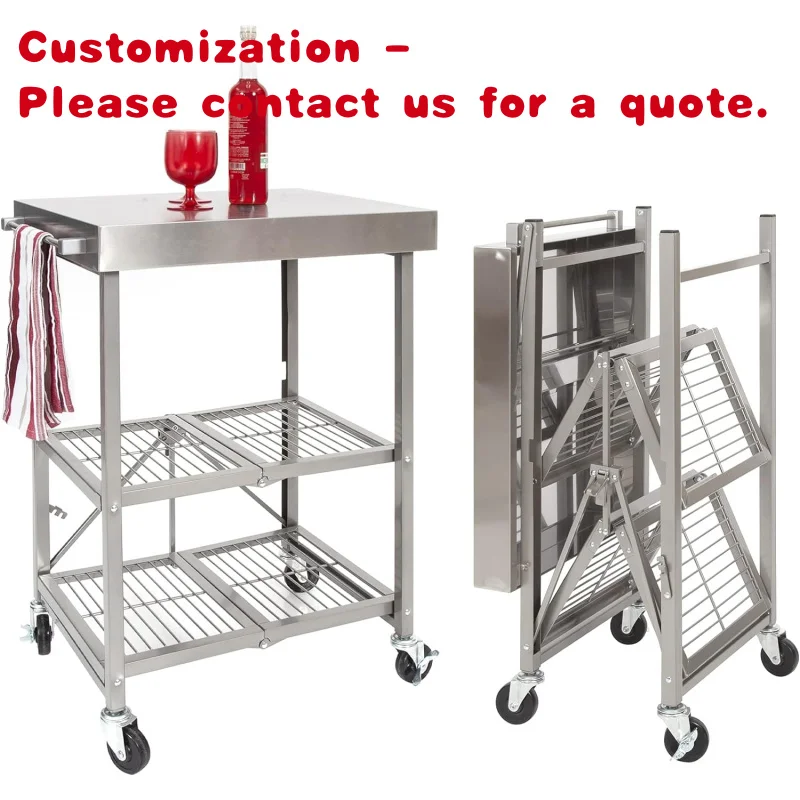 

custom.3-Tier Foldable Stainless Steel Table Rolling Cart Stainless Steel Kitchen Island Design Chefs Food Prep
