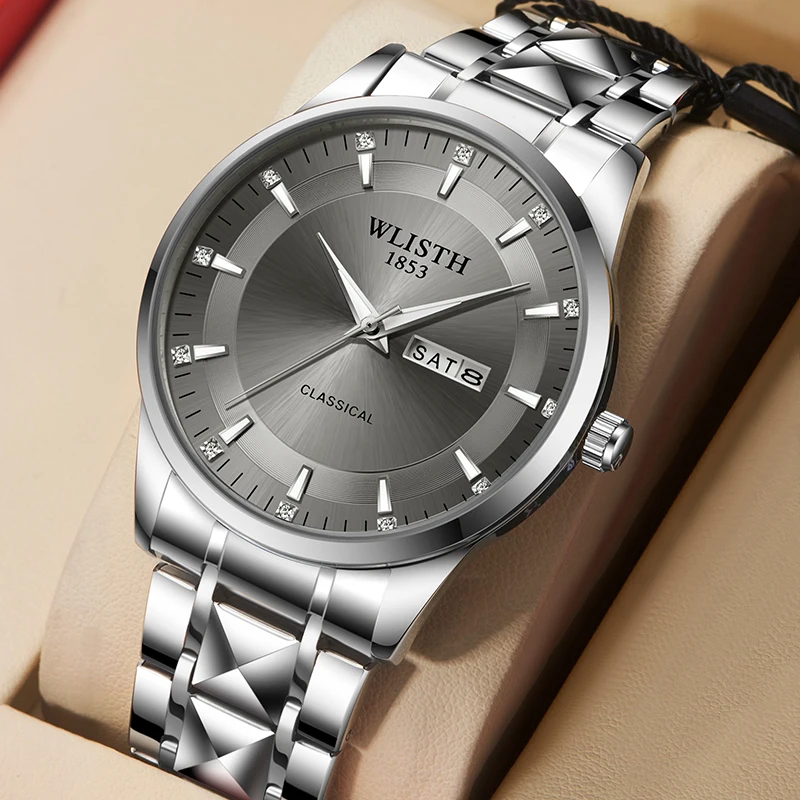 

WLISTH мужские часы высокого качества деловые кварцевые часы водостойкие светящиеся дата мужские часы из нержавеющей стали для мужчин роскошный подарок