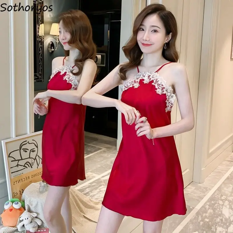 Women Sexy Nightgown Lace Summer Halter Sleepwear Lovely Female Stylish Ulzzang Chic Design Thin Comfort Attractive Home Wear