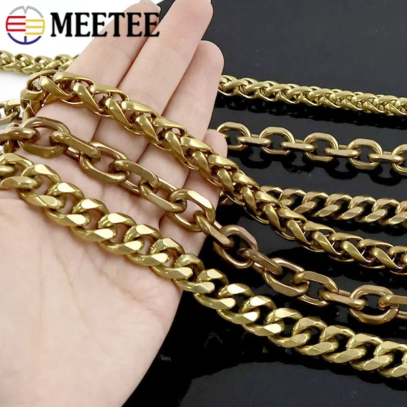 

50/100cm Meetee Solid Brass Metal Chain Wallet Handbag Connector Bag Strap Jeans Decor Belt Chains DIY Hardware Accessories