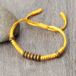 Trendy Yellow Woven Bracelets Black White Multicolor Tibetan Bracelet Alloy Accessories for Women Man Handmade Rope Jewelry