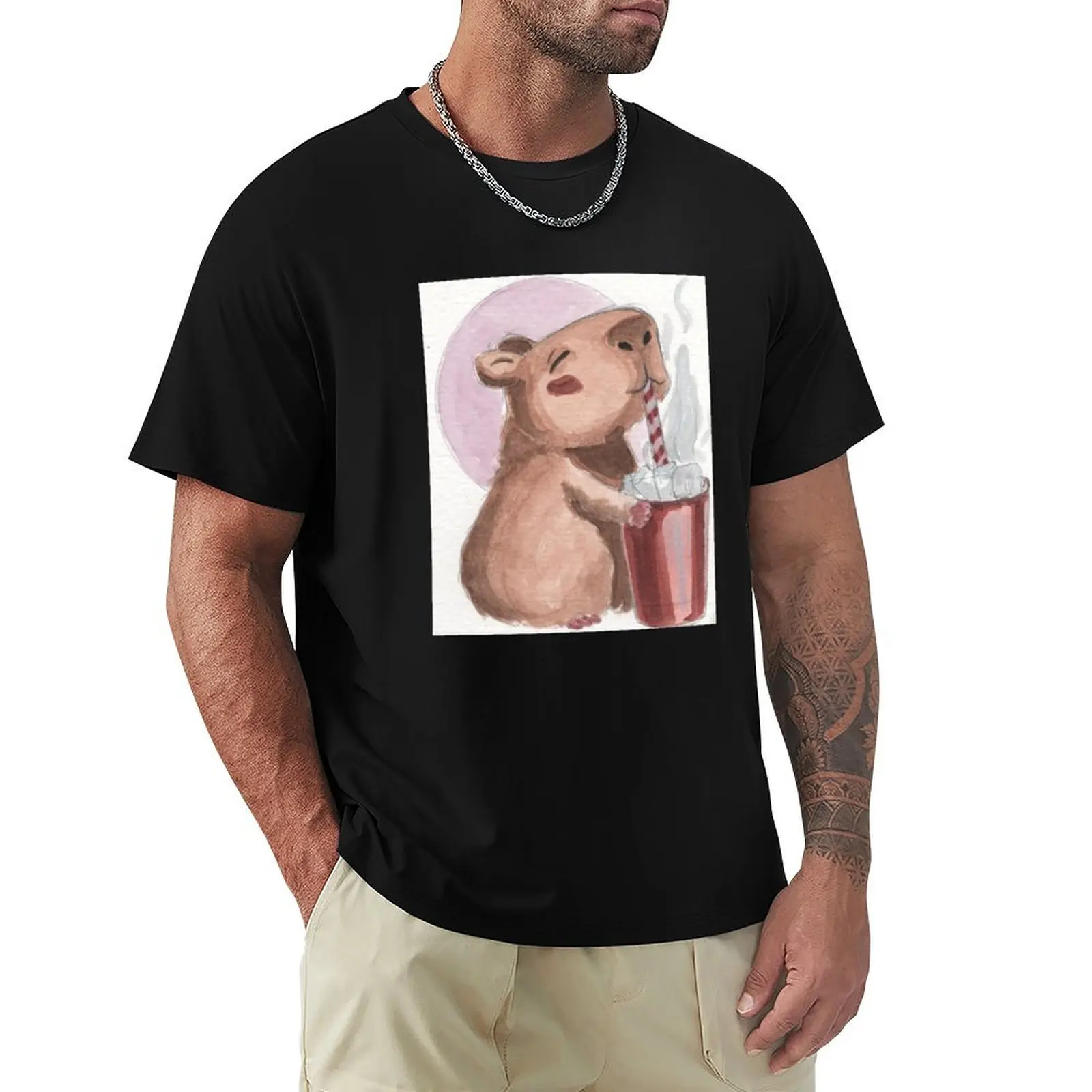 T-shirt Cozy Capybara Bliss à imprimé moderne, décontracté