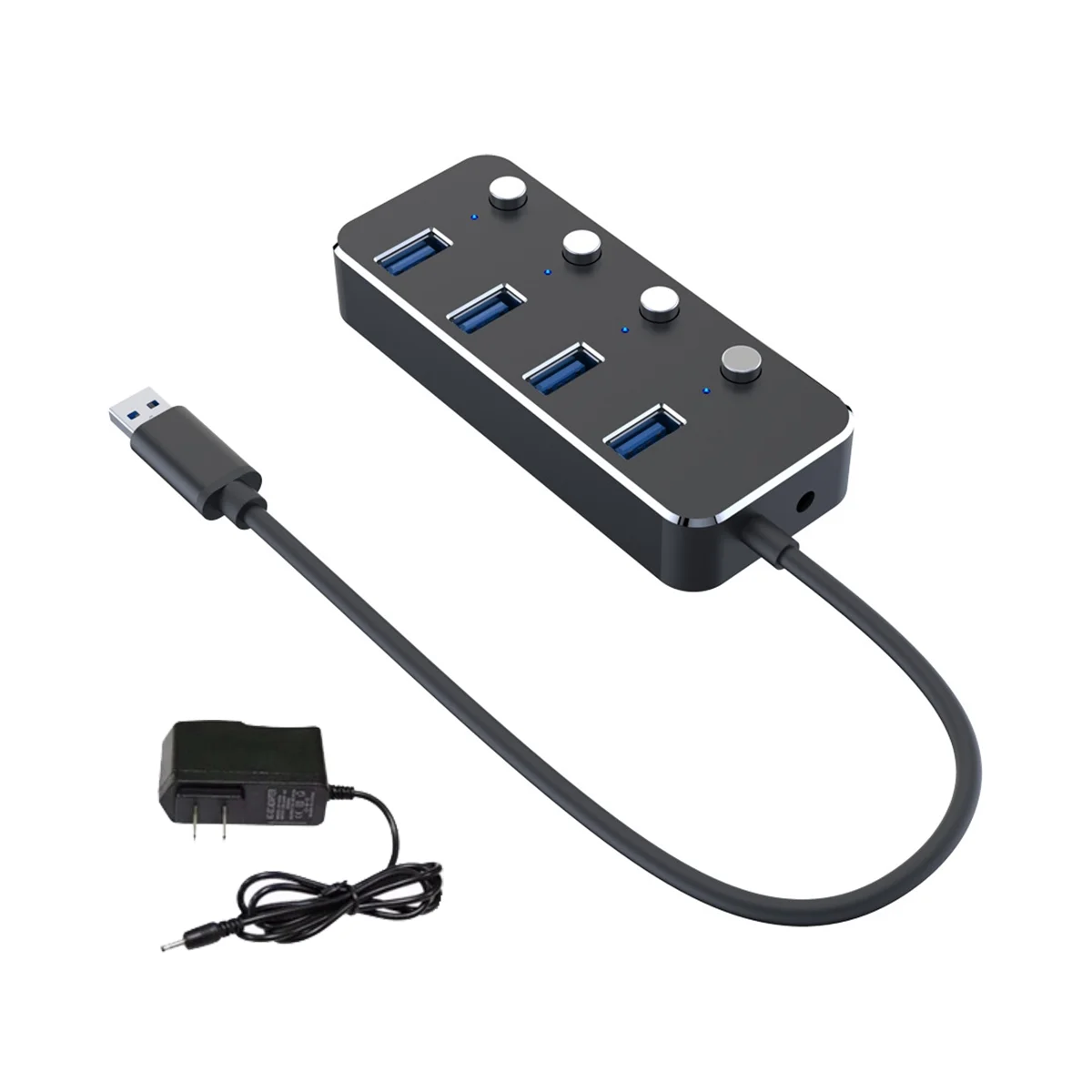 

USB 3.0 Power Adapter 4 Ports Aluminum Alloy Splitter Hub USB Hub 3.0 USB Multi Extender Switch 1.2M Cable Hub US Plug A