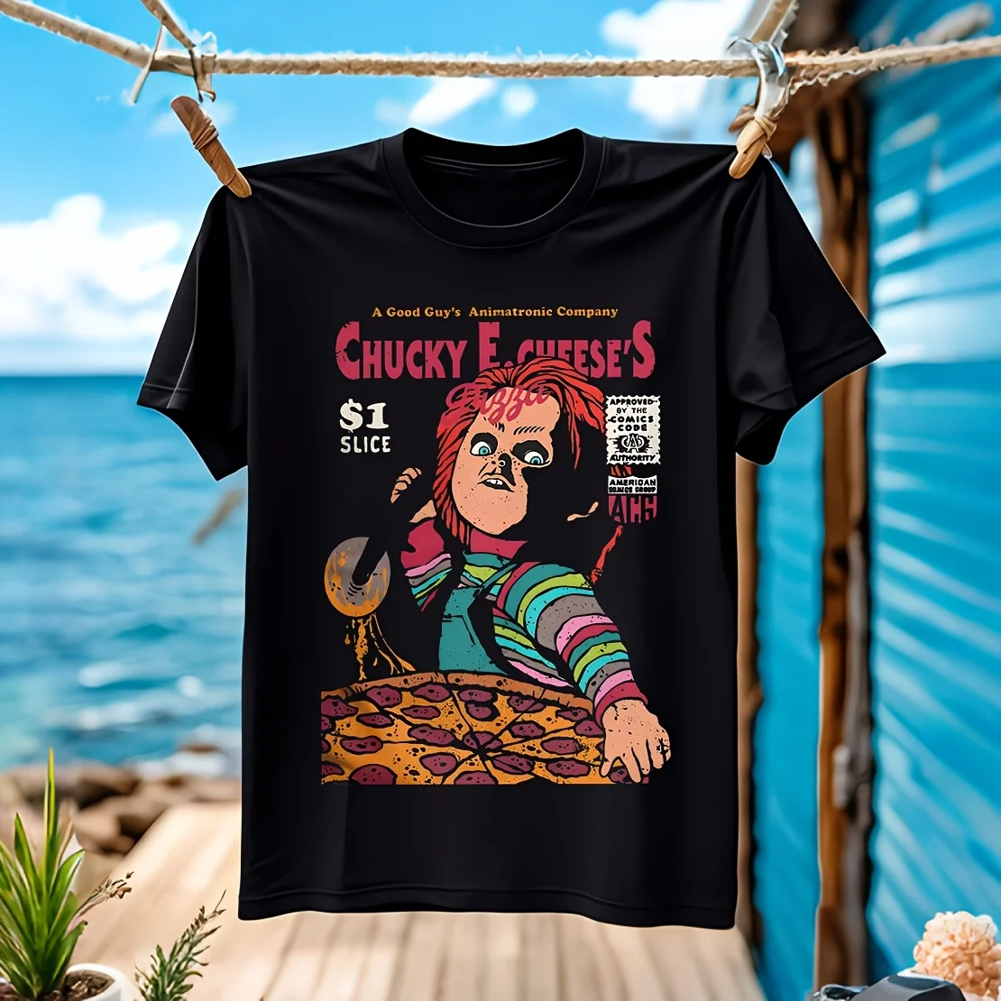 

Chucky, Vengeance Pizza, новинка, мужская футболка из 100% хлопка, повседневная, дышащая, удобная, для спортивных мероприятий, широкий размер, нейтраль