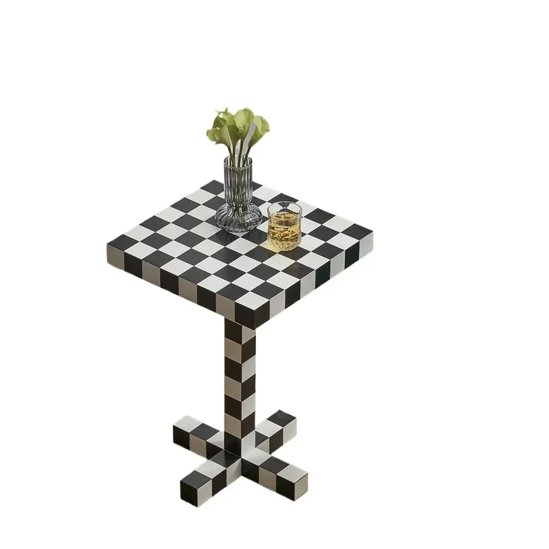 Nordic designer checkerboard modern small square table light luxury household sofa side table living room chess coffee table