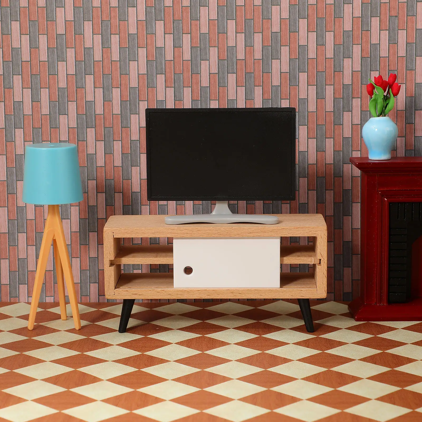 

1Set Mini Cabinet Decoration Set Premium Material Mini House Furnishing Modern Simple Style Desktop Micro Scene Ornament